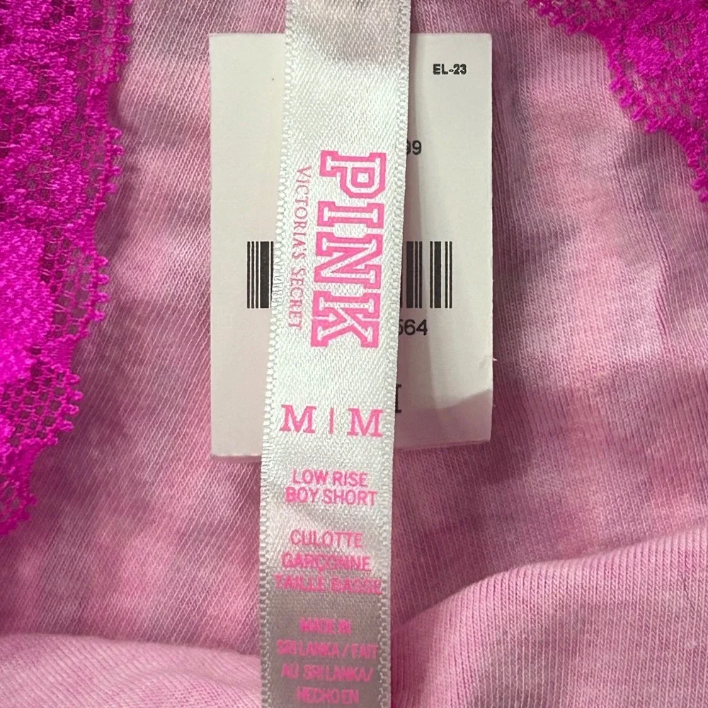 Victoria's Secret PINK Boy Short Lace Trim Pink Medium Y2K Barbiecore Logo Panty